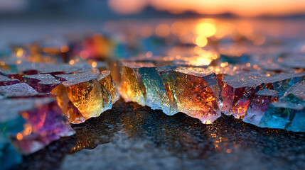 Colorful fractured ice crystals