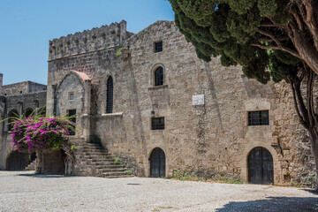 The Palace of the Grand Masters, Rhodes, Greece. Castle wall in Rhodes Greece with Blue Sky