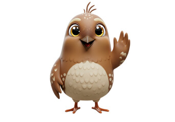 Cute Brown Bird Waving on Transparent Background Animation Friendly