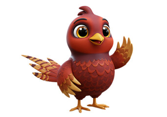 Cute Cartoon Bird Waving Red and Brown Animated Character