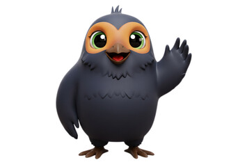 Cute Grey Bird Waving Hand on Transparent Background