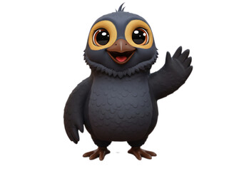 Cartoon Gray Bird Waving on Transparent Background Isolated