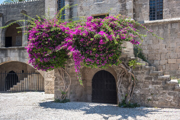 The Palace of the Grand Masters, Rhodes, Greece. Castle wall in Rhodes Greece