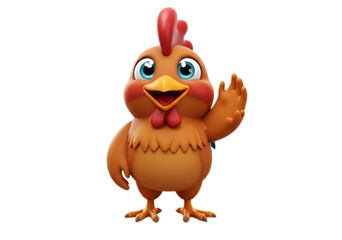 Cute Cartoon Chicken Waving on Transparent Background