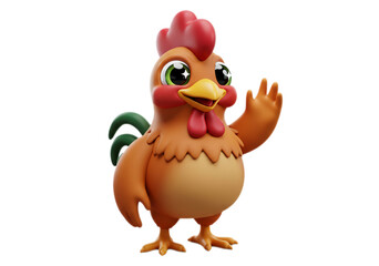 Cartoon Chicken Waving with Orange Feathers on Transparent Background