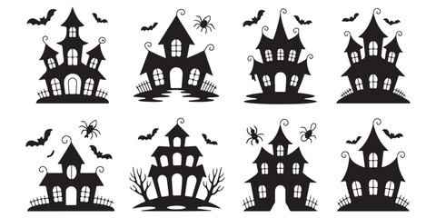 halloween hunted house vector silhouettes