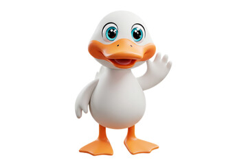 Cartoon Duck Waving White with Orange Beak Isolated on Black