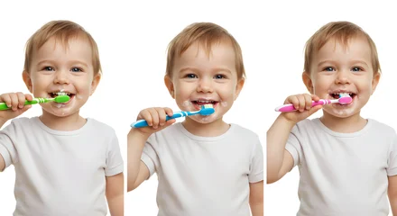 Wandcirkels Tandarts Happy toddlers brushing teeth healthy smiles oral hygiene kids dental care child toothbrush toothpaste bright smiles healthy habits childhood teeth cleaning  © Karmiyem