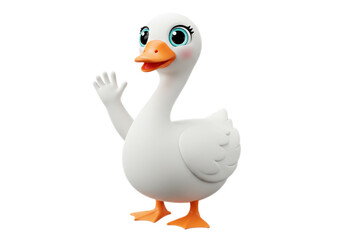 Cartoon White Goose Waving on Transparent Background