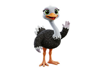 Cute Cartoon Ostrich Waving With Happy Expression on Transparent Background