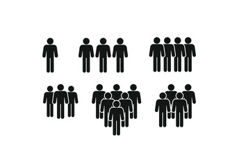 Set of vector people icons, representing crowds, groups, and individuals. Perfect for business, social media, and infographic design