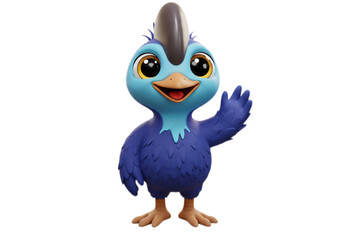 Cartoon Blue Bird Waving Hello on Transparent Background