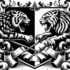 Lion vs Tiger Heraldry Logo