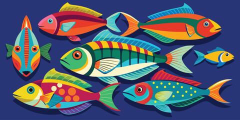 Fototapeta premium Cute marine animal illustration of a tropical fish swimming in the blue ocean