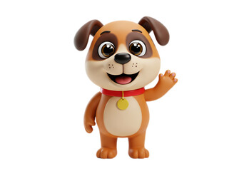 Cartoon Dog Character Smiling Waving in Transparent Background