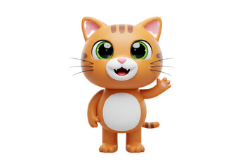 Friendly Orange Cartoon Cat Waving on Transparent Background