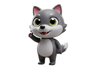 Friendly Gray Wolf Waving in Black Studio Background