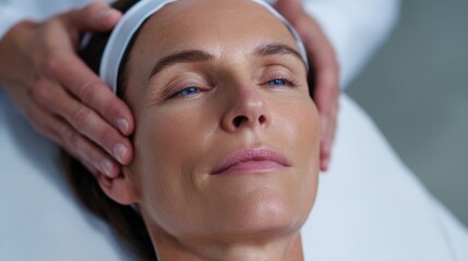 Patient receiving biofeedback therapy for stress reduction, self-regulation techniques. Mind-body, control. Calm, focused.