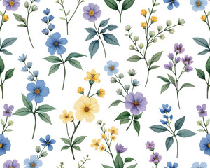 Tropical Floral Seamless Pattern with Exotic Leaves and Hibiscus Flowers &ndash; Watercolor Jungle Surface Design, PNG