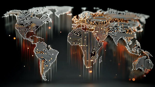 Abstract world map with circuit board design - Powered by Adobe