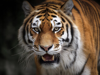 A Majestic Tiger's Intense Gaze: Portrait of a Powerful Predator in Natural Habitat