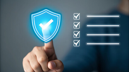 “Security Compliance and Task Completion Concept – Digital Checklist with Shield and Checkmarks”