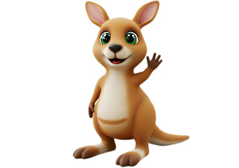Cartoon Kangaroo Waving Hello on Transparent Background