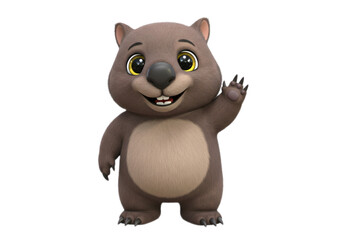 Smiling Brown Wombat Character Waving on Transparent Background