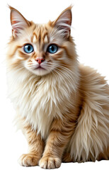 Obraz premium Fluffy Cream Cat with Striking Blue Eyes Sitting Gracefully