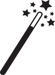 Simple black silhouette of a magic wand with sparkle stars