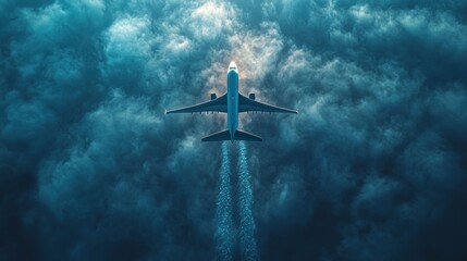 Airplane Soaring Through Dramatic Cloudscape: A Majestic Aerial View
