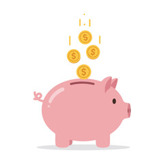 Saving for the Future: Coins Falling into a Piggy Bank