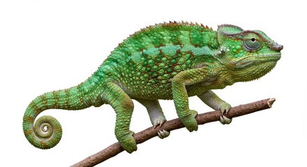 Obraz premium Green chameleon on twig wildlife photography
