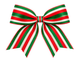Holiday Ribbon Tied into Classic Bow with Green Stripes