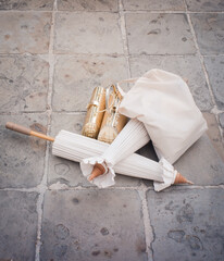 traditional umbrellas and purses
