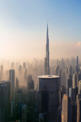 Naklejka premium Dubai futuristic city panoramic view at sunset