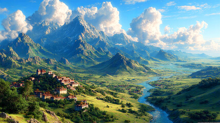 Potala Palace fantastic view , mountains and sky