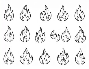 Set of doodle flame. Collection of hot flaming element.