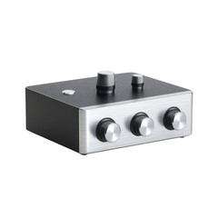 Fototapeta premium Stylish tabletop audio device with silver knobs and sleek black finish for modern music enthusiasts and audio professionals