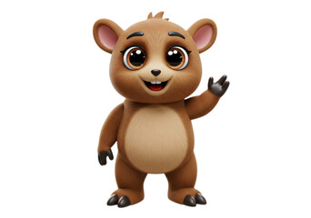 Cute Brown Bear Cartoon Waving on Transparent Background