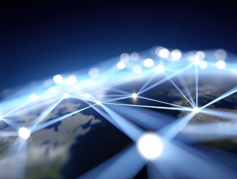 Abstract background: Interconnected lines forming a global business network, international partnership. Connectivity, reach.