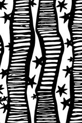 Abstract black and white pattern with symbolic ladders and stars - unique design for backgrounds and prints