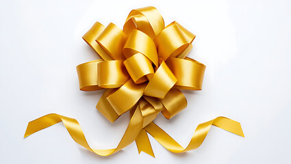 Decorative golden bow with horizontal ribbon isolated on white background. Vector illustration, generative ai 
