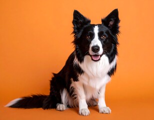 Fototapeta premium Black and white dog sitting