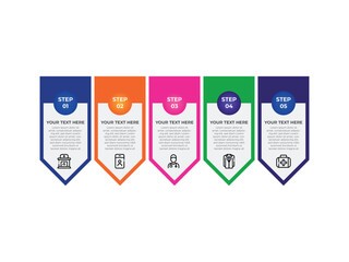 Vector infographic template with 3D paper label, integrated circles. Business concept with 5 options. For content, diagram, flowchart, steps, parts, timeline infographics, workflow, chart.