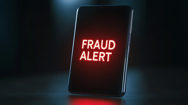Mobile device displays a 'Fraud Alert' message, signifying potential security issues. The notification suggests a need for immediate awareness and action.