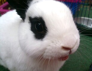Obraz premium Close-up of a white rabbit with black markings