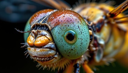 detailed shot of a dragonfly's eye and wings