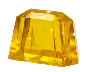 Glowing Yellow Crystal Shard with Sharp Facets and Magical Aura, Front View