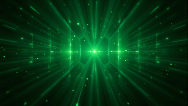 Futuristic Green Light Burst with Digital Particles - Powered by Adobe